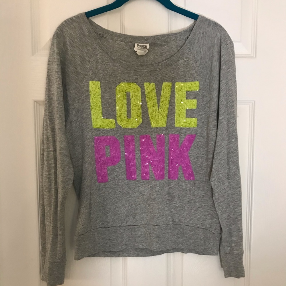 VS Love Pink ! Grey long sleeve top Size Extra Small